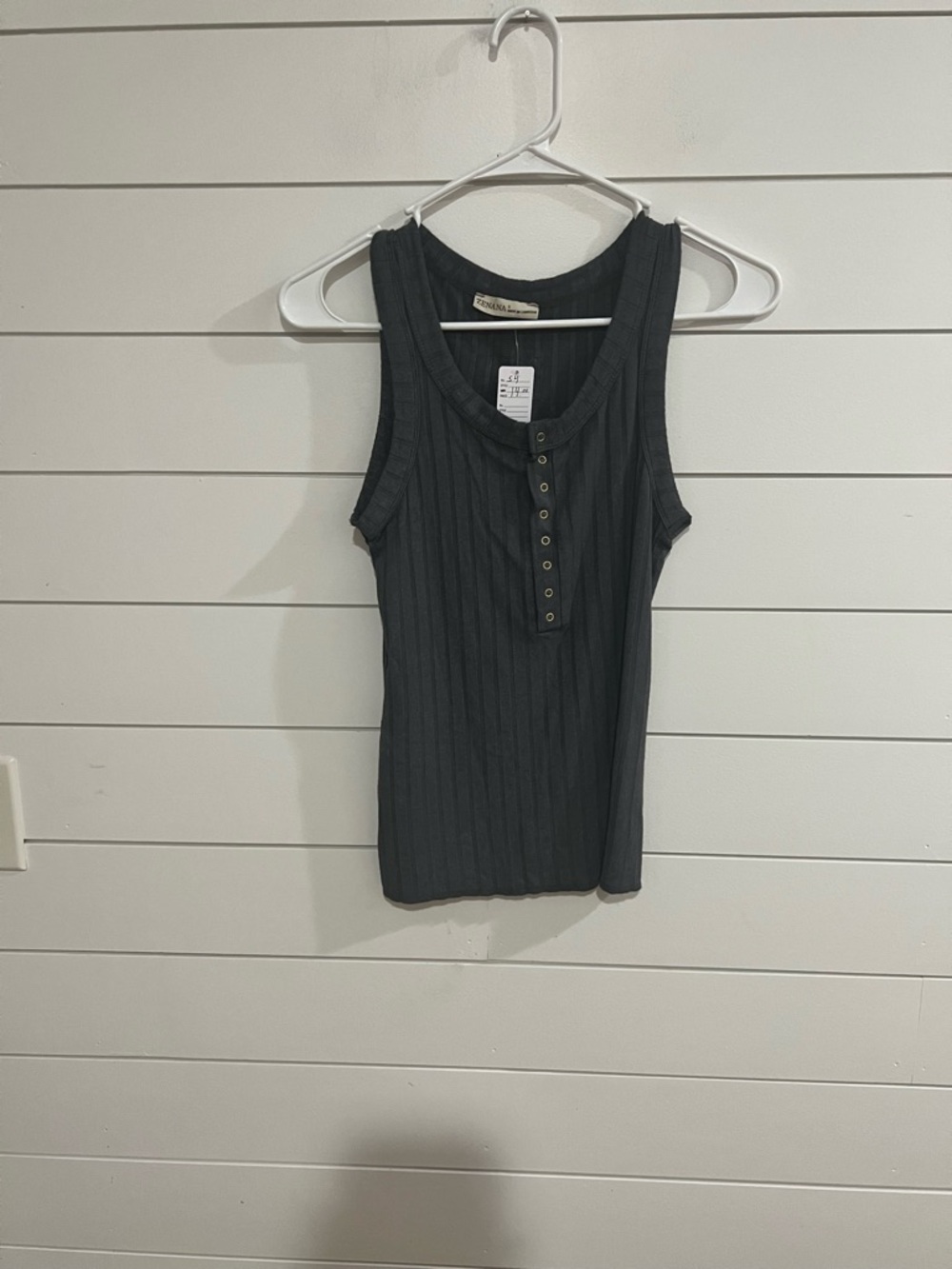 Zenana Outfitters Black Ribbed Henley Tank